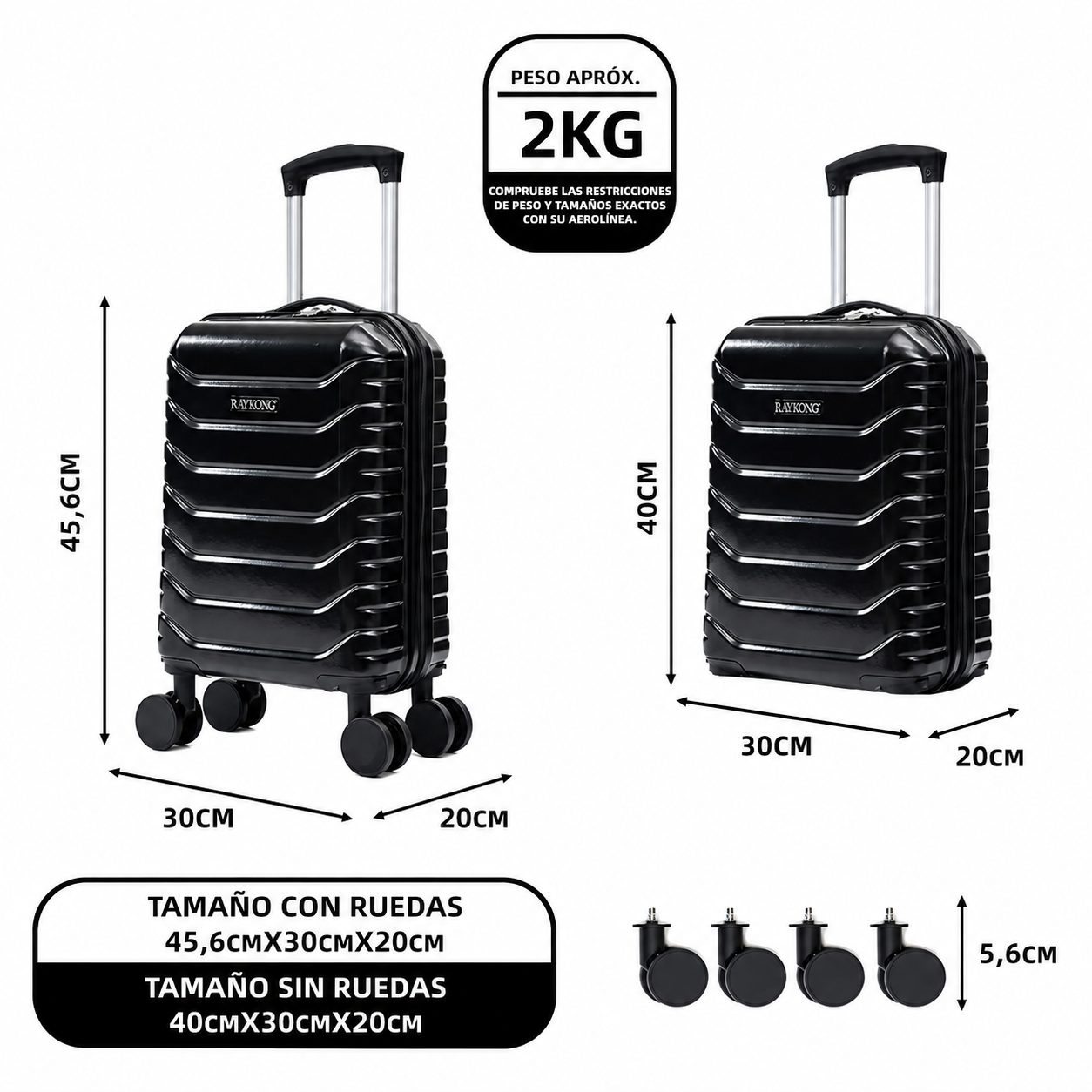 Maleta para cabina con ruedas extraibles.